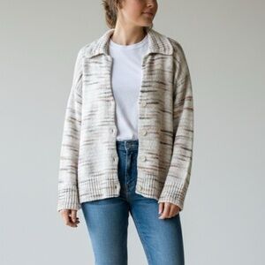 Laurel Grey Wool Blend Button Front Cozy Striped Cardigan Size Medium